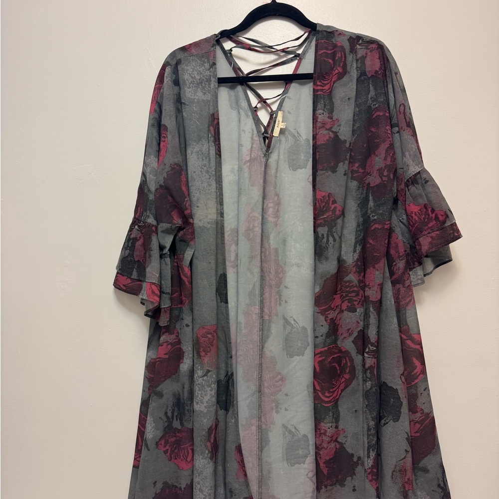 Easel Gray and Pink Strappy ✨Kimono✨ OS